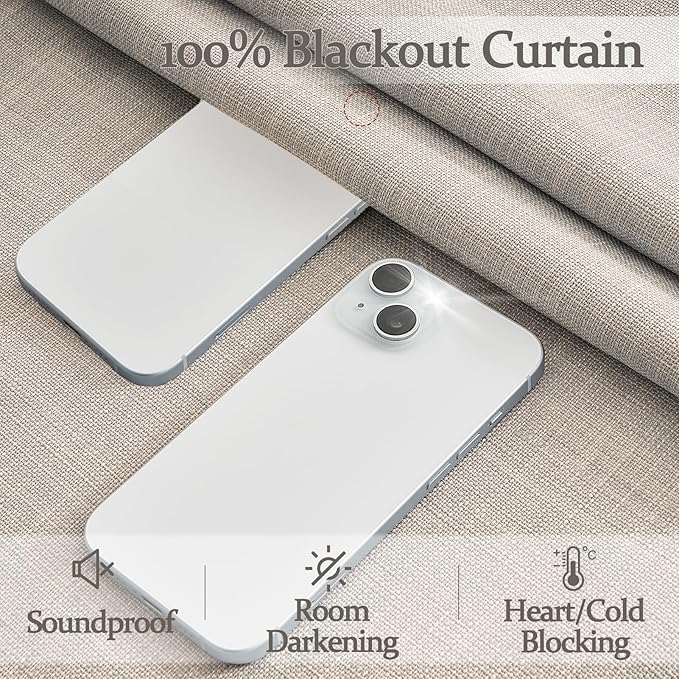 Greyish Beige Blackout Patio Sliding Door Curtains 92 Inches Long 2 Panels, Memory Shape Pinch Pleat 2 Layer Linen Thermal Energy Efficient Country Curtain with Ceiling Track Dorm Room Windows Drapes
