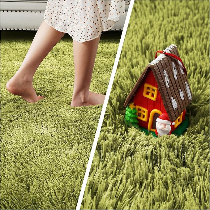 3x5 Rug, Bedside Preppy Dorm Area Rug, College Essentials Small Carpets for Bedroom, Anti Slip Fluffy White Living Room Rugs Home Decor Aesthetic(3 x 5, Grass Green)