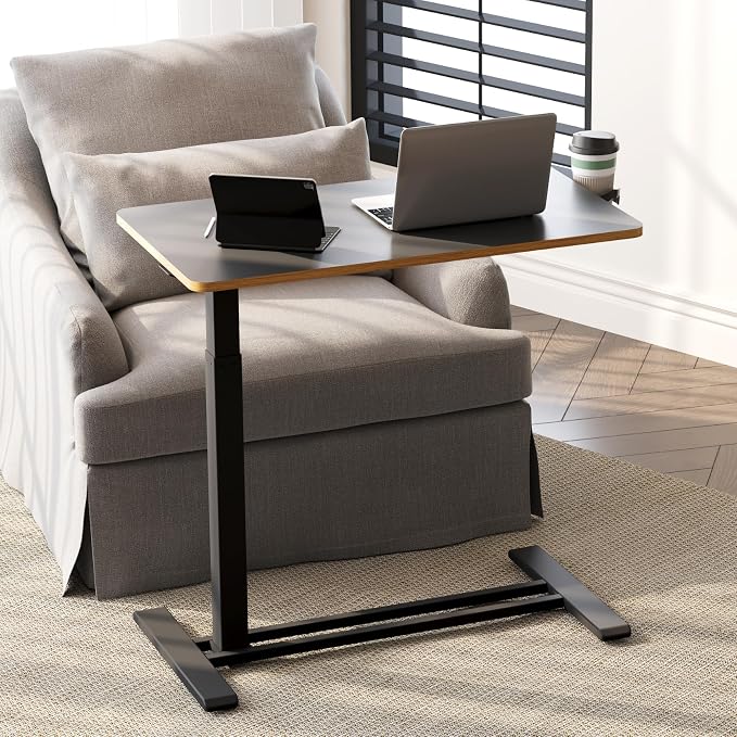 SANODESK 32'' Mobile Standing Desk with Hidden Wheels,Pneumatic Laptop Desk | Computer Cart Movable Height Adjustable Table Small Sit Stand Desk for Home Office Hospital Use,31.5" W x 17.7" D,Black Maple