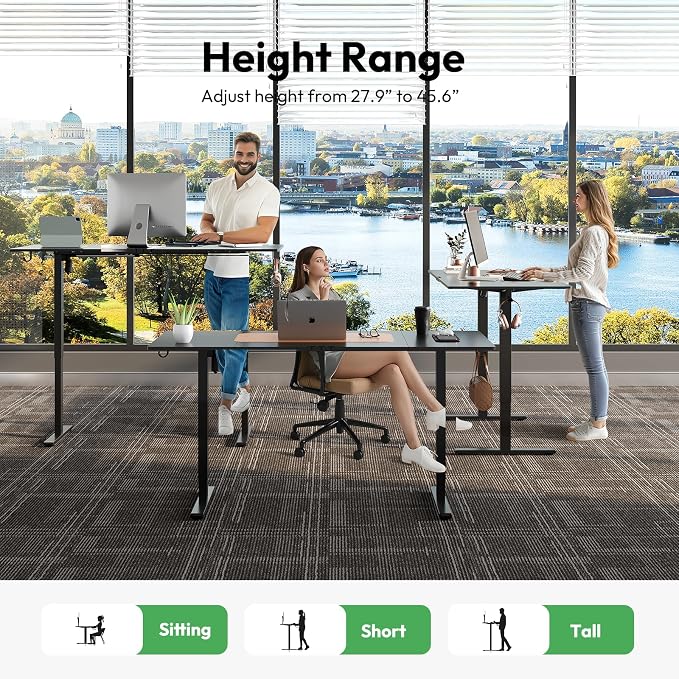Large Electric Standing Desk,63x28 Inches Adjustable Height Stand up Desk, Sit Stand Home Office Desk, 3 Preset Heights,Equipped with Hooks,Ergonomic Computer Desk Workstation，Black