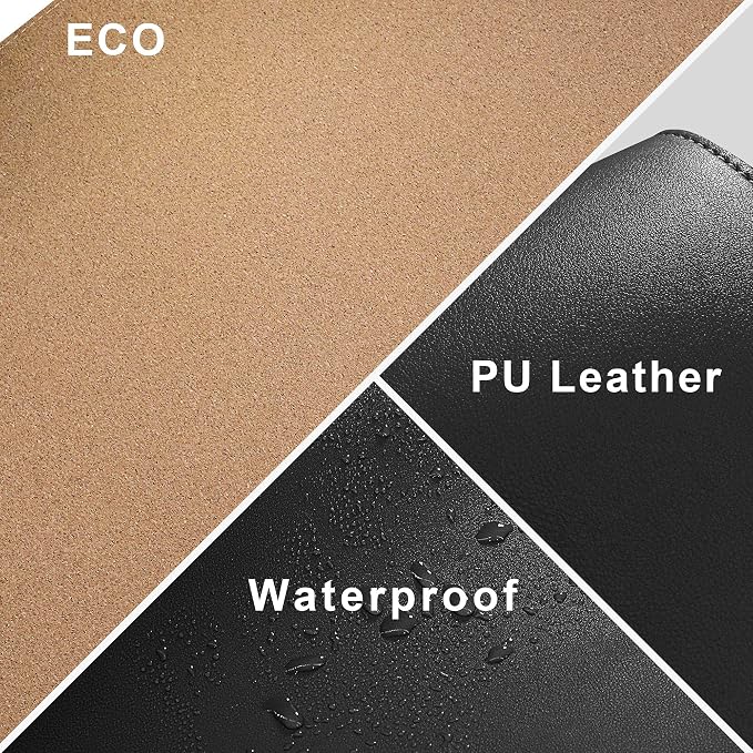 Chihein Cork & PU Leather Desk Mat 55” x 28” - Extra Large Mouse Pad, Double Sided Waterproof Desk Pad Protector for Executive Desk, Dining Table, Office Desk (Black)