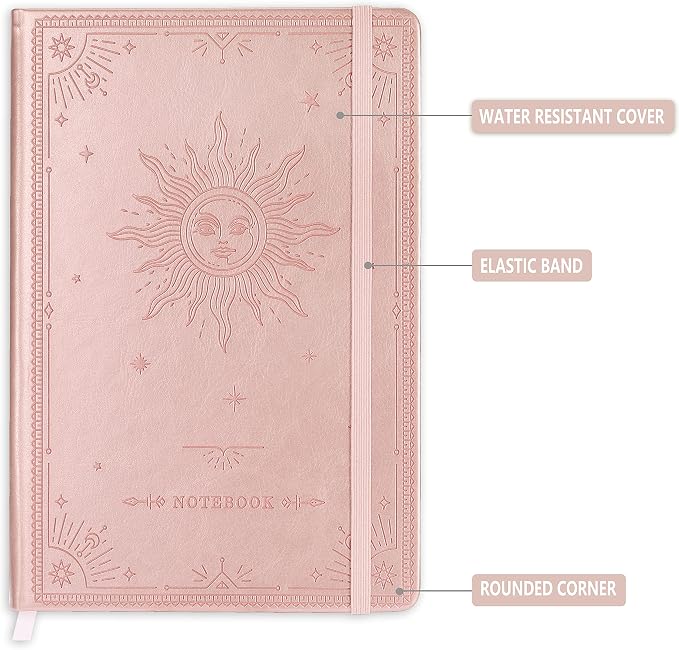 Artfan Ruled Notebook/Journal – Premium Thick Paper Faux Leather Classic Writing Notebook with Pocket + Page Dividers Gifts, Banded, Large, 144 Pages, Hard Cover, Lined (5.8 x 8.4) - The Sun