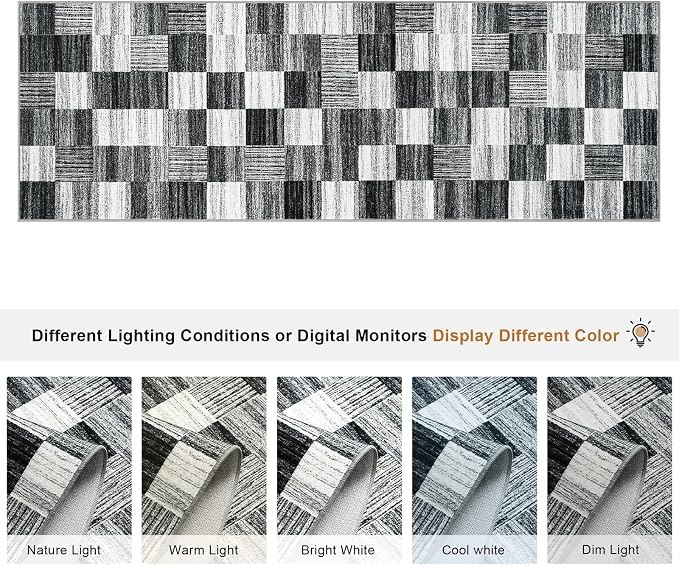 Terrug Black and White Runner Rugs for Kitchen, 2x6 Checkered Area Rug Washable with Non Slip for Bedroom, Soft Low Pile Stain Resistance Carpet for Entryway Hallway