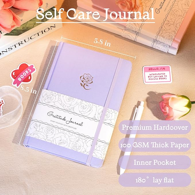 Yoment Gratitude Journal for Women Self Care Journal for More Happiness with Prompts for Mindfulness, Mental Health, Productivity & Self Care, 5 Minute Reflection for Positivity and Gratitude, Purple