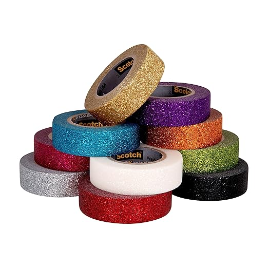 Scotch Glitter Washi Tape, 10 Rolls, Great for Holiday DIY and Wrapping, School Supplies, Craft Supplies, and Teacher Appreciation Gifts