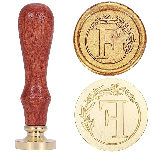 Yoption Letter Wax Seal Kit, Vintage Initial Alphabet F With Wreath Stamp and 120 Antique Gold Seal Beads