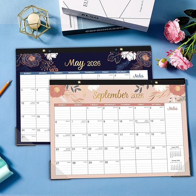 2026 Desk Calendar - Jan 2026 - Dec 2026, 12 Months Desk/Wall Calendar 2026, 14.6" x 11.5", 2-in-1 Desk Calendar, Holidays, Notes, Cutting-line Design, Corner Protectors & Hanging Holes