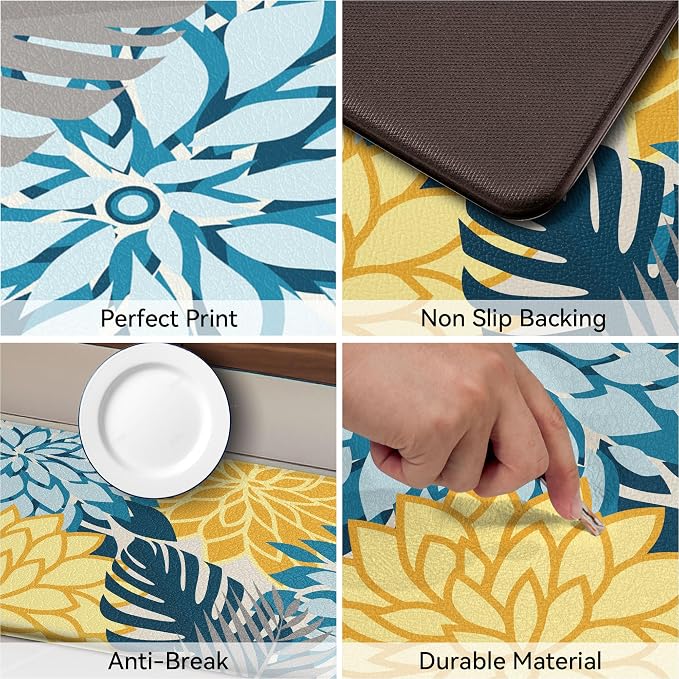 Arenarug Kitchen Mats for Floor 2PCS Cushioned Anti Fatigue Kitchen Mats Waterproof Non Slip Kitchen Mat Rug Set Comfort Foam Standing Mat for Sink, Laundry, Office, 24"x39"+24"x59", Yellow Green