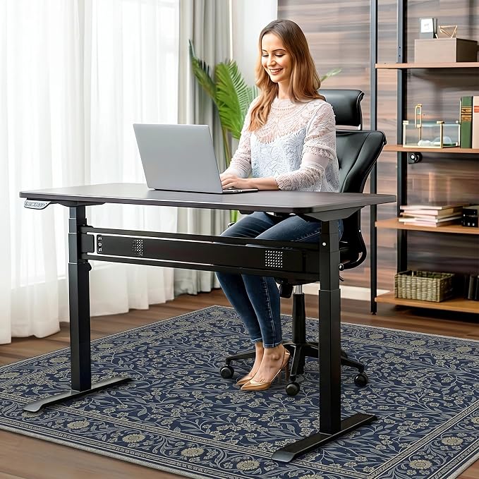 48"x60" Office Chair Mat for Hardwood Tile Floor, Under Desk Carpet Protector for Rolling Computer Chair Mat, Machine Washable Area Rug, Anti-Slip 1/5" Thick Low Pile Thin Vinyl Floor Mat, Floral Navy