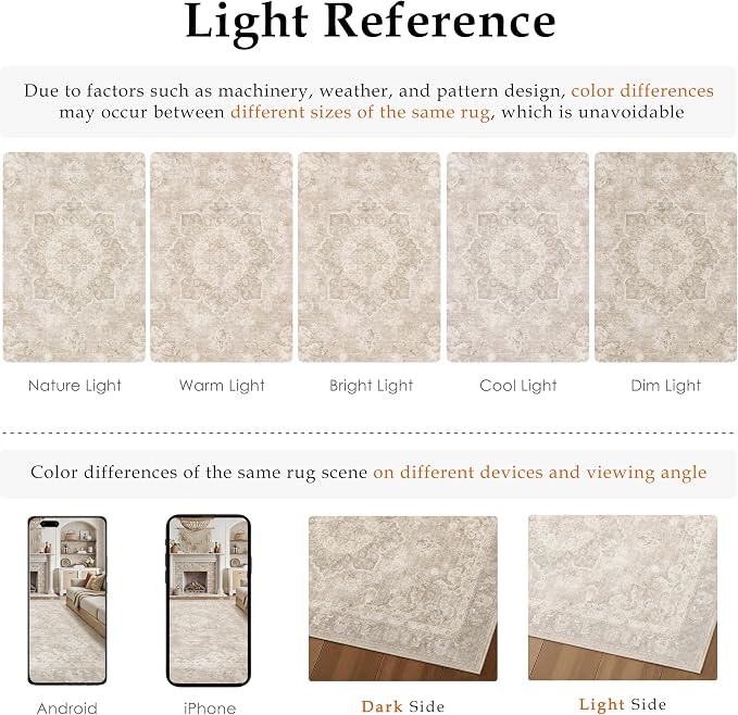 PureCozy Beige 3x5 Area Rug Washable Vintage Office Carpet Non Slip Low Pile Indoor Entryway Door Mat Soft Retro Oriental Medallion Accent Throw Rug for Bathroom Office Bedroom Living Room