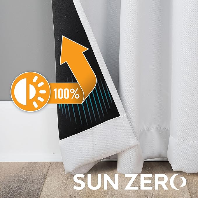 Sun Zero Nordic 2-pack Theater Grade Extreme 100% Blackout Grommet Curtain Panel Pair, 104" x 96"(2* 52" x 96"), Pearl Off-white Blackout Curtain