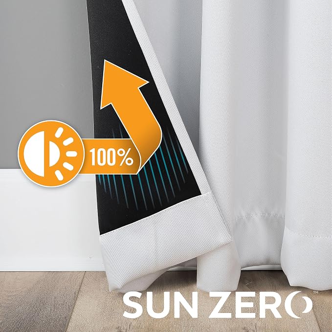 Sun Zero Nordic 2-pack Theater Grade Extreme 100% Blackout Grommet Curtain Panel Pair, 52" x 84", Pearl