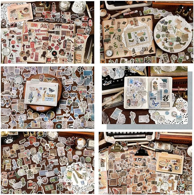 Maxleaf Vintage Washi Sticker Set, 400PCS Floral Retro Nostalgic Ephemera Stickers for Scrapbooking Journaling DIY Crafts Planner Diary Album Handmade Work Journal Envelope Gift Wrapping
