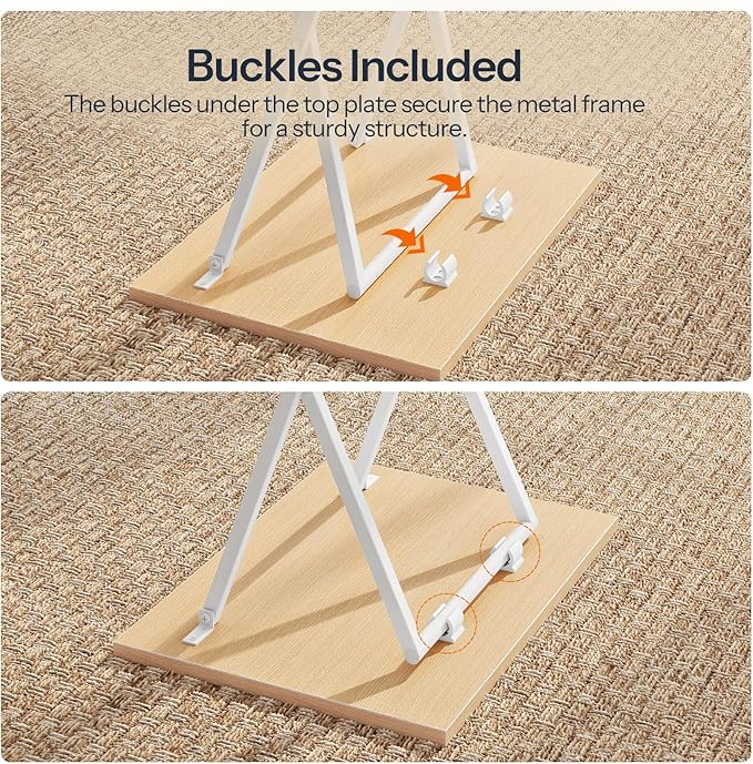 HOOBRO Folding TV Tray Tables, Set of 2 Side Table for Small Space, Industrial Snack Tables for Eating at Couch, Stable Metal Frame, Easy Assembly, Space Saving, Natural and White WN25BZ01