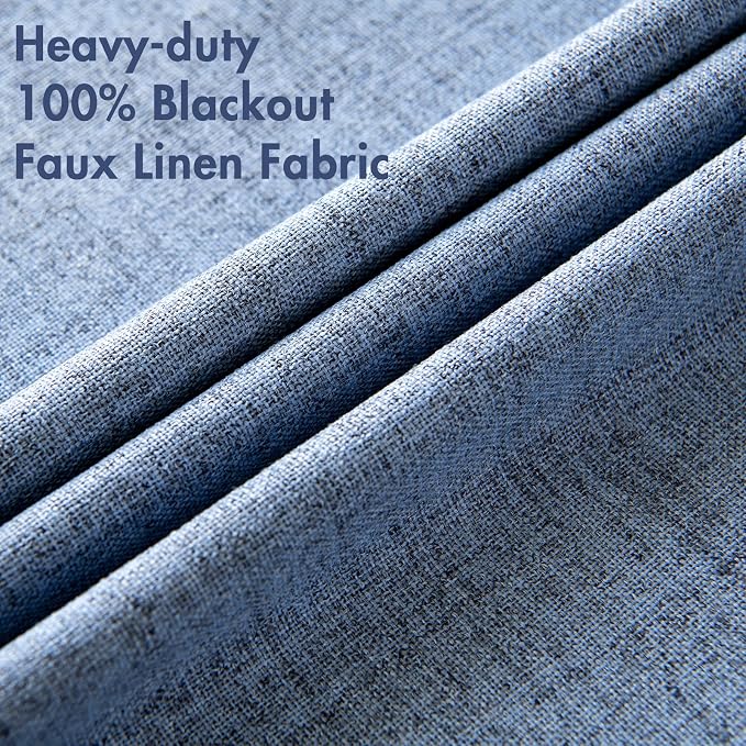 MIULEE Linen Texture Curtains for Bedroom Solid 100% Blackout Thermal Insulated Stone Blue Curtains Grommet Room Darkening Drapes Luxury Decor for Living Room 52x84 Inch (2 Panels)