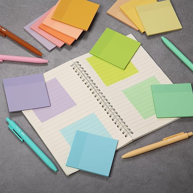 Mr. Pen- Transparent Sticky Notes, 3”x3”, 12 Pads, 600 Sheets, Macron Pastel, Bible Journaling Sticky Notes, See Through Sticky Notes, Translucent Sticky Notes, Stocky Notes for Bible Journaling