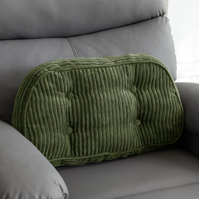 HIGOGOGO Lumbar Support Pillow for Recliner Chair/Accent Chair/Couch/Office Chair, Tufted Corduroy Back Support Cushion for Elderly, Recliner Cushions for Back Rest, Pain Relief, Reading, Dark Green