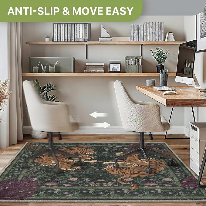 36"x60" Office Chair Mat for Hardwood Tile Floor, Under Desk Carpet Protector for Rolling Computer Chair Mat, Machine Washable Area Rug, Anti-Slip 1/5" Thick Low Pile Thin Floor Mat, Forest Green