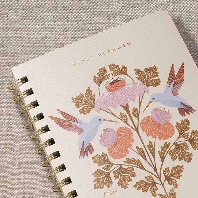 Fringe Studio Paper Cover Non-Dated Daily Planner, "HUMMINGBIRDS" 6" w x 7.25" h, 160 pages, Juliana Tipton Collection (877PA001FSC)