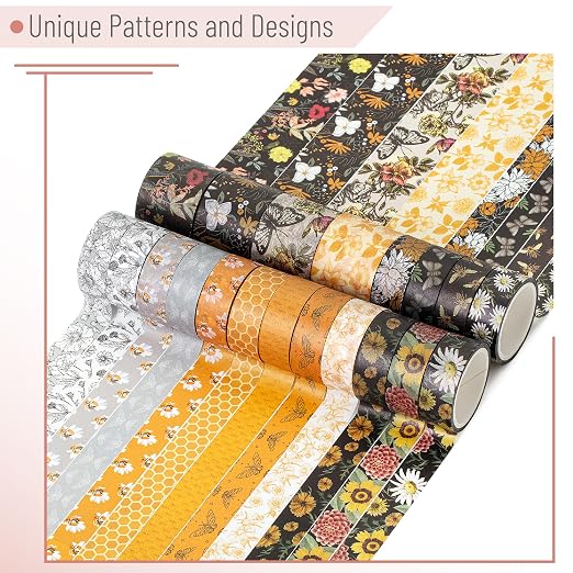 Mr. Pen- Washi Tape Set, 20 Rolls, Assorted Sizes, 4.37 Yards/Roll | Washi Tape for Scrapbook, Arts, Crafts, Journals and Planners, Golden Hives Theme