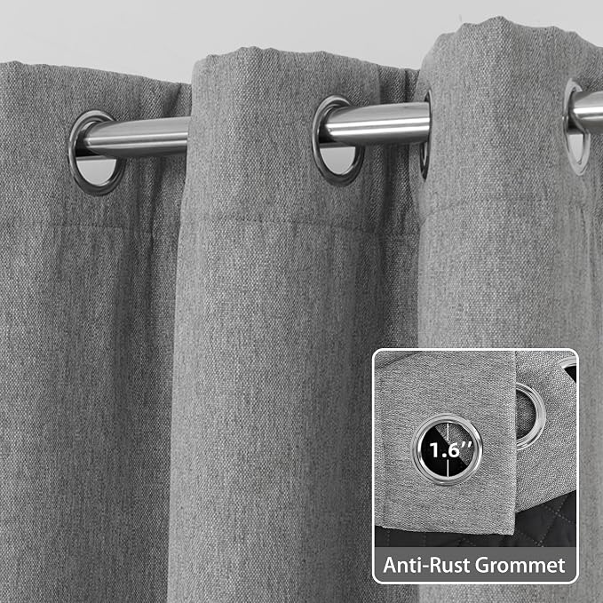 DriftAway Blackout Soundproof Thermal Insulated Linen Textured Curtains with Quilted Thermal Lining for Cold and Heat Blocking Noise Reducing Daytime Sleep 1 PC 52 Inches by 36 Inches Gray
