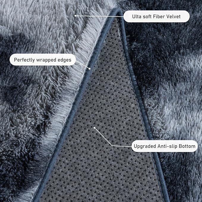 Rugs for Living Room 9x12, Soft Shaggy Modern Shag Area Rug for Bedroom, Upgrade Non-Slip Plush Fluffy Carpet for Kids Boys Girls Room Home Decor Aesthetic, Blue Grey