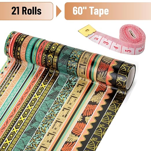 Mr. Pen- Washi Tape Set, 21 Rolls, Assorted Sizes, 5.5 Yards/Roll | Washi Tape for Scrapbook, Arts, Crafts, Journals and Planners, Ethnic Elegance Design