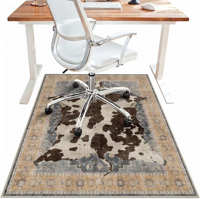 48"x72" Office Chair Mat for Hardwood Tile Floor, Under Desk Carpet Protector for Rolling Computer Chair Mat, Machine Washable Area Rug, Anti-Slip 1/5" Thick Low Pile Thin Vinyl Floor Mat, Yellow