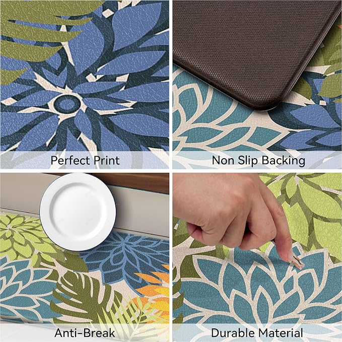Arenarug Kitchen Mats for Floor 2PCS Cushioned Anti Fatigue Kitchen Mats Waterproof Non Slip Kitchen Mat Rug Set Comfort Foam Standing Mat for Sink, Laundry, Office, Yellow Green