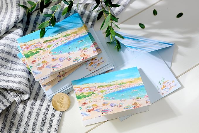 Papyrus 14-Count All-Occasion Blank Stationery Note Set, Watercolor Beach Scene