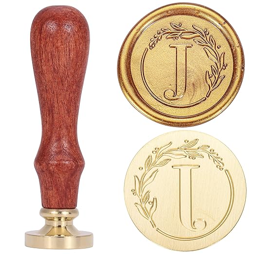 Yoption Vintage Letter J with Wreath Wax Seal Stamp Kit with 120 Antique Gold Wax Seal Beads