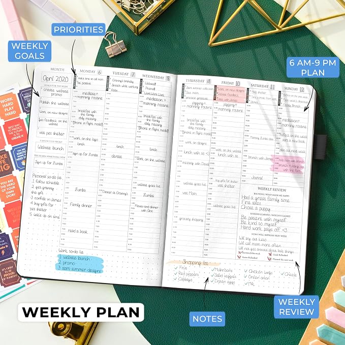 Legend Undated Hourly Planner – Hourly Day Planner with Time Slots – Weekly Time Management Organizer & Appointment Book, A5 Size (Black)