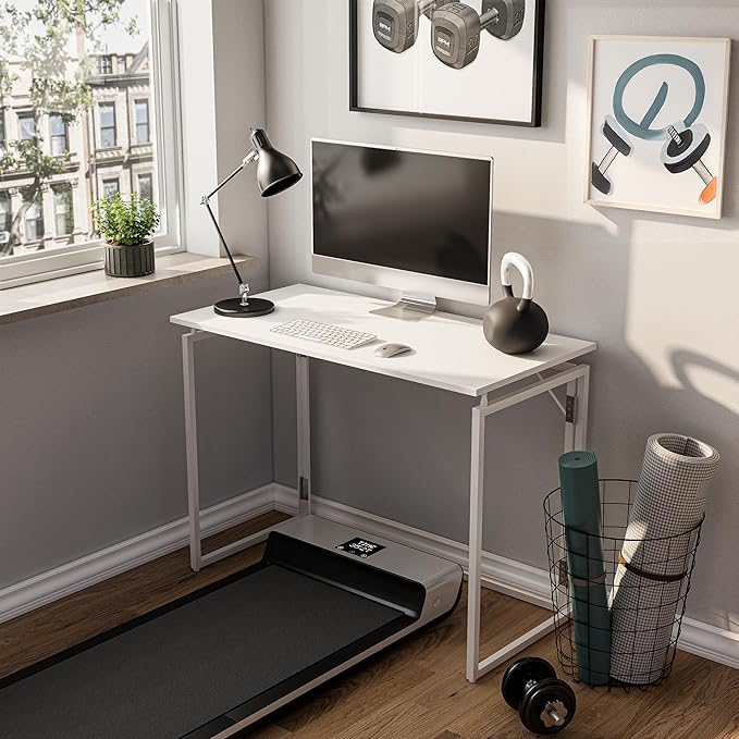 Folding Desk - 31.5" Wood Top Foldable Desk for Small Spaces | No Assembly Required Compact Desk for Home Office, Writing, and Study