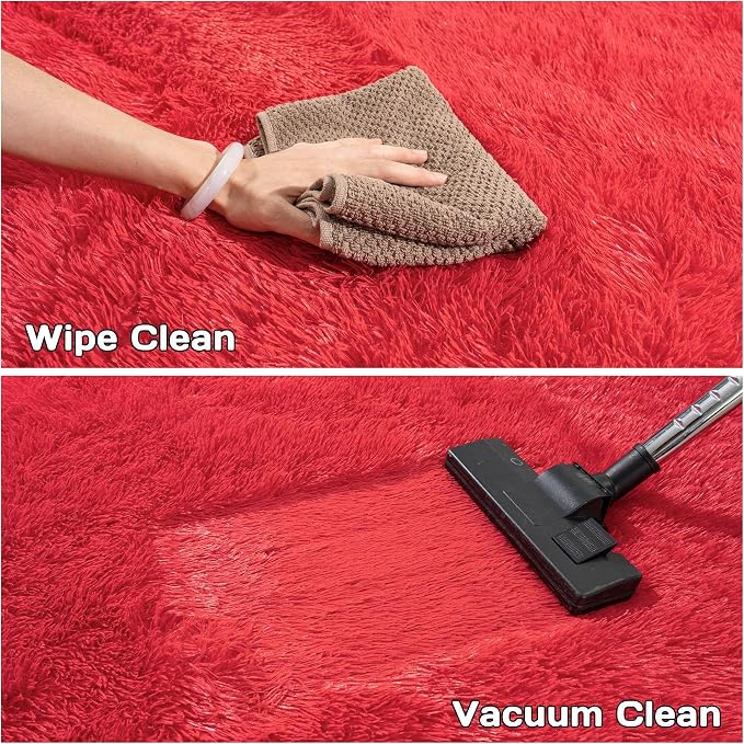 Awaytail Round Fluffy Circular Rug 8FT Red - Super Soft Shaggy Furry Carpet for Kids & Nursery