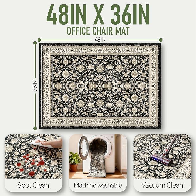 36"x48" Office Chair Mat for Hardwood, Under Desk Chair Mat for Home Office, Anti-Slip Office Rugs for Rolling Chairs, Floor Protector Washable Rugs Charcoal