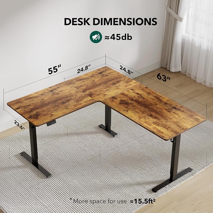 FEZIBO 63" x 55"L Shaped Standing Desk Adjustable Height, Electric Stand up Corner Computer Desk, Sit Stand Home Office Desk with Splice Board, Vintage-Brown