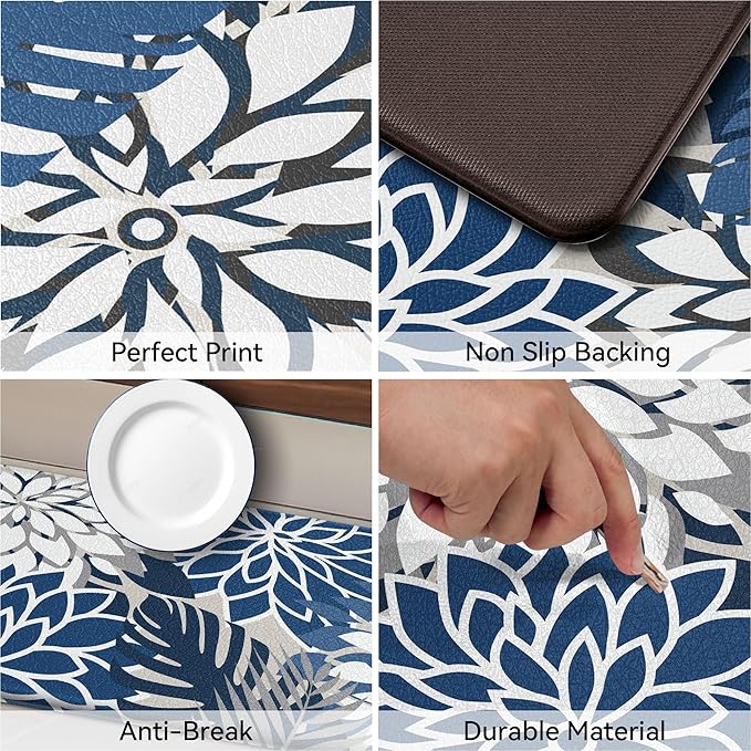 Arenarug Kitchen Mats for Floor 2PCS Cushioned Anti Fatigue Waterproof Non Slip Kitchen Mat Rug Set Comfort Foam Standing Mat for Sink, Laundry, Office,17.3" x 28" + 17.3" x 59", Blue Gray