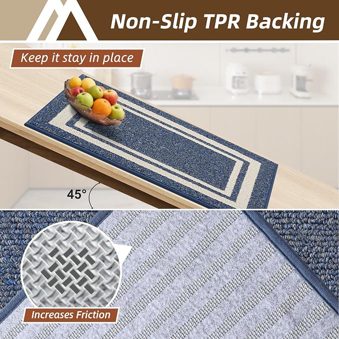 COSY HOMEER Kitchen Rugs Non-Slip 24x35/24x60 Inch Thick Polypropylene Standing Mat for Home Machine Washable, Blue