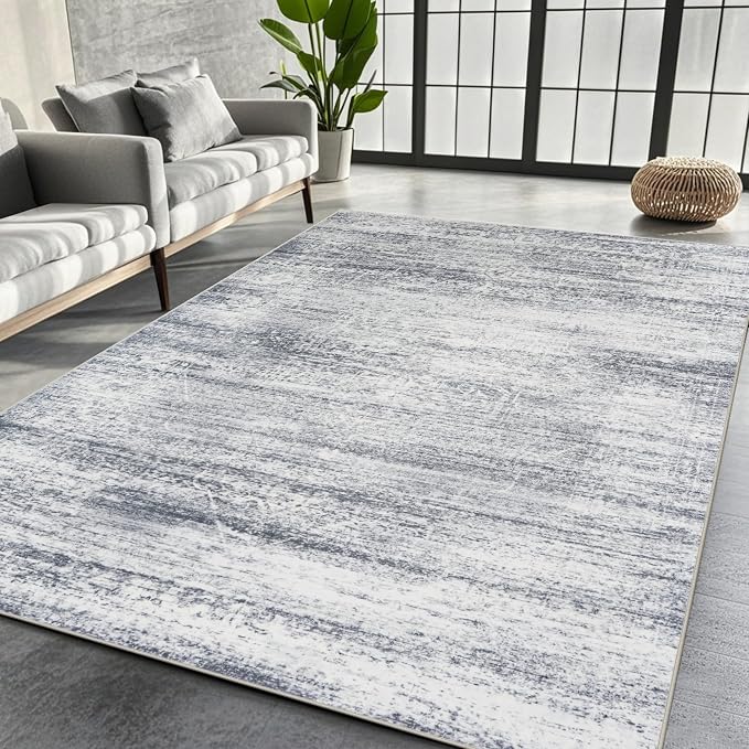 Srugn Washable Rugs 5x7 Area Rugs for Living Room,Rugs for Bedroom,Large Carpets,Ultra Soft Faux Wool Retro Dining Room Rug,Non Slip&Non-Shedding Low Pile Vintage Print Rug for Home Office-Grey Cream
