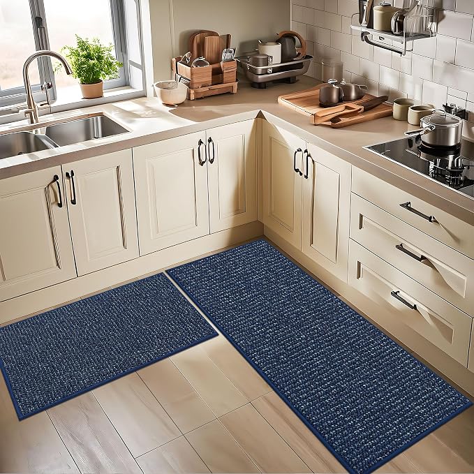 BEQHAUSE Kitchen Rugs 20"x32", Non-Slip Kitchen Mats for Floor, Super Absorbent and Stain Resistant Kitchen Rugs, Machine Washable Rugs for Kitchen, Hallway, Laundry & Sink, Blue