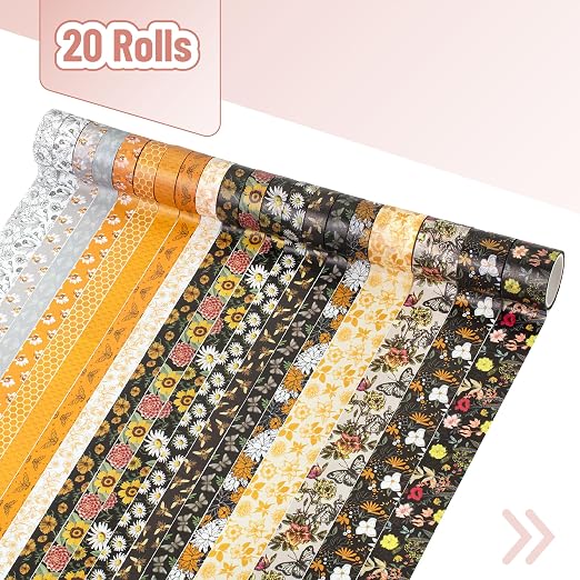 Mr. Pen- Washi Tape Set, 20 Rolls, Assorted Sizes, 4.37 Yards/Roll | Washi Tape for Scrapbook, Arts, Crafts, Journals and Planners, Golden Hives Theme