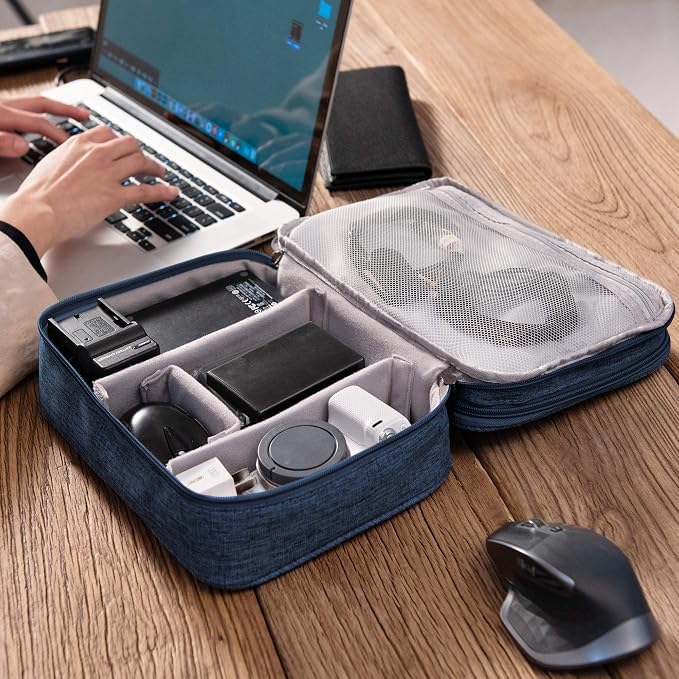 SELLYFELLY Electronic Bag Travel Cable Accessories Bag Waterproof Double Layer Electronics Organizer Portable Storage Case for Cable, Cord, Charger, Phone, Adapter, Power Bank, Kindle, Hard Drives
