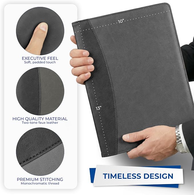 Samsill Two-Tone Padfolio, Resume Portfolio, Business Portfolio, with 8.5 x 11 Writing Pad, Gray & Black