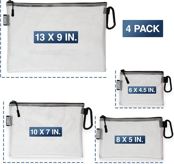 GOBAGS Air Production Multi-Size Clear Zipper Pouch (4‑Pack) – Cable Organizer & Travel Gear Bag for Electronics, Camera Accessories, Tool Pouch & Small Tech Storage