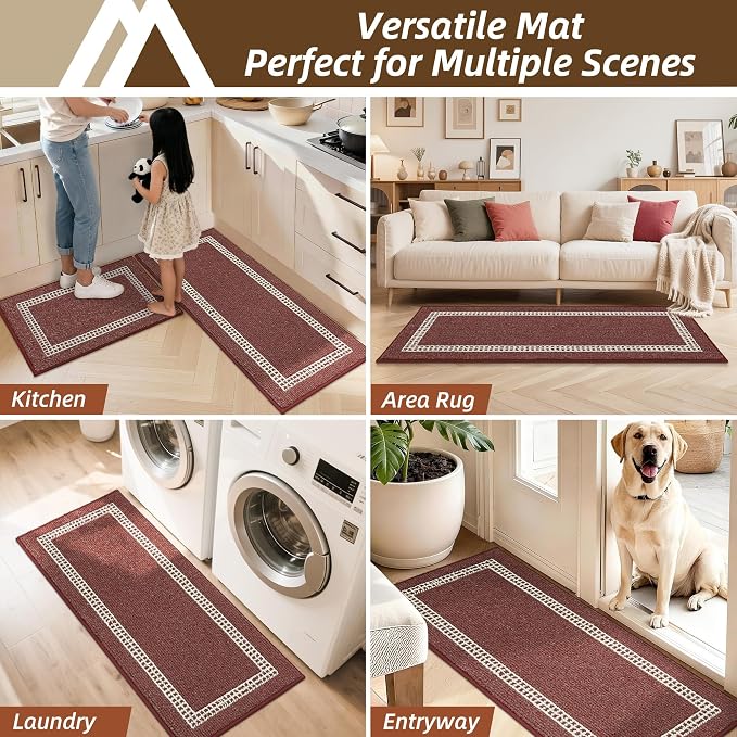 COSY HOMEER Kitchen Rugs Non-Slip 20x30/20x48 Inch Thick Polypropylene Standing Mat for Home Machine Washable, Red