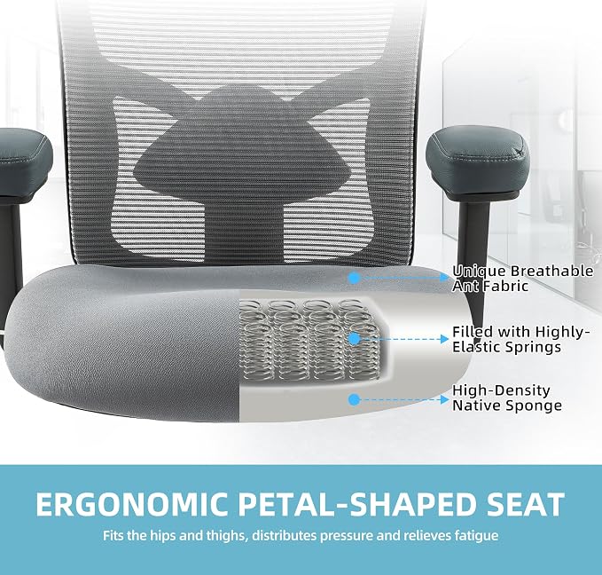 500LBS Big and Tall Office Chair with 4D Armrests & Adjustable Backrest, Heavy Duty Office Chair for Heavy People, Memory Foam Seat Filling Springs, Grey