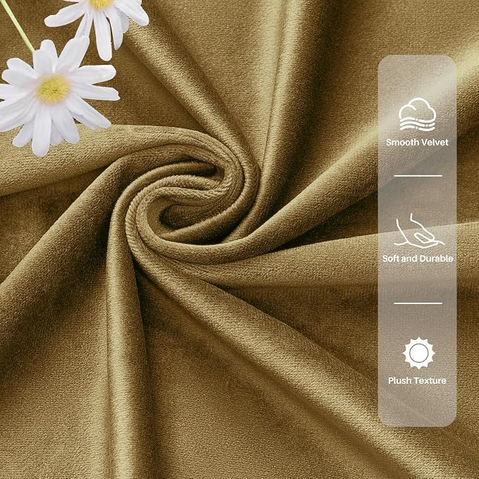 AUSSPVOCT Gold Velvet Blackout Curtains 90 Inches for Bedroom Dining Room, Soundproof Thermal Insulated Room Darkening Curtain Super Soft Luxury Drapes with Back Tab Rod Pocket, W52 x L90, 2 Panels