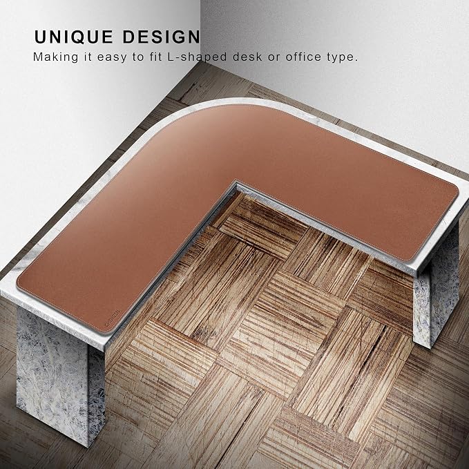Chihein L-Shaped Desk Pad, Corner Desk Mat (49.2”+ 49.2”) x 15.7”, Computer Office Mouse pad Writing Table Pad for Home Office - Brown/Gray