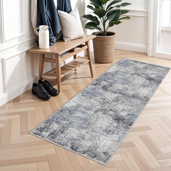 Washable 2x5 Hallway Runner Rug - Runner Rugs Modern Stain Resistant for Home Indoor Mat Rug Runner for Laundry, Bedroom Non Slip Rubber Backing Thin Super Soft Room Decor Floor Carpet 2x5 Blue