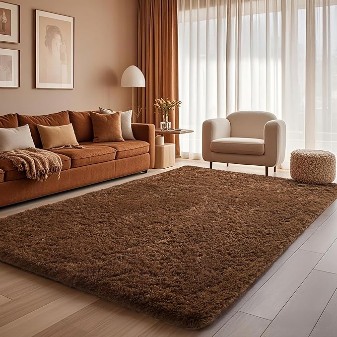 Ophanie Brown Rugs for Living Room Bedroom, 6x9 Fluffy Fuzzy Furry Carpet,Plush Soft Shaggy Bedside Indoor Floor Area Rug for Kids Girls Boys Baby Teen Dorm Nursery Decor with Over 99 pcs Pile fibers